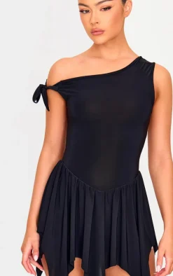 Black Slinky Tie Strap Rara Skort Romper