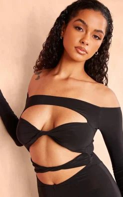 Black Slinky Twist Detail Cut Out Romper