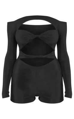 Black Slinky Twist Detail Cut Out Romper