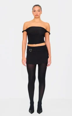 Black Slinky Twist Detail Bardot Crop Top