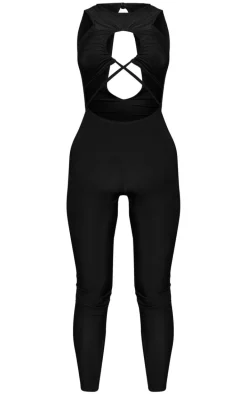Black Slinky Twist Front Racer Neck Jumpsuit