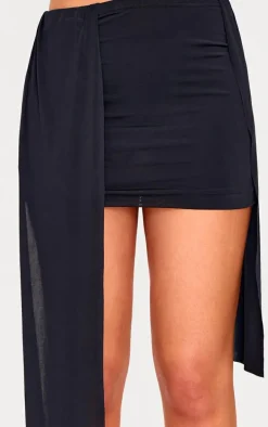 Black Slinky Twist Front Tie Side Mini Skirt