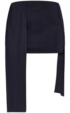 Black Slinky Twist Front Tie Side Mini Skirt