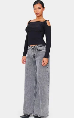 Black Slinky Twist Shoulder Detail Cut Out Top