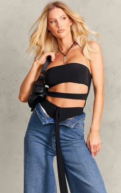 Black Slinky Twisted Front Bodysuit