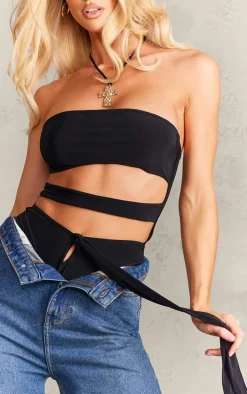Black Slinky Twisted Front Bodysuit