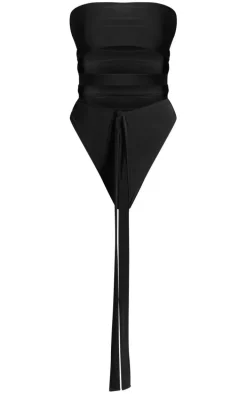 Black Slinky Twisted Front Bodysuit