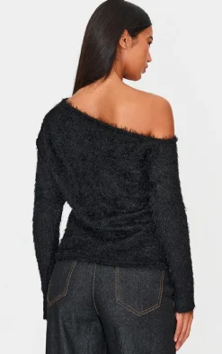Black Slouchy Textured Oversized Sweater