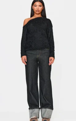 Black Slouchy Textured Oversized Sweater