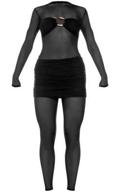 Black Snake Trim Detail Mesh Catsuit