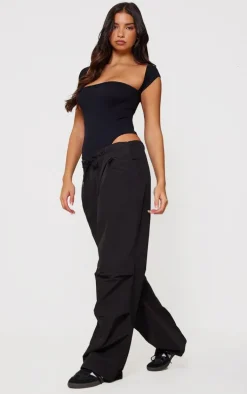 Black Snatched Rib Cut Out Short Sleeve Bodysuit