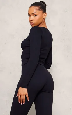 Black Snatched Rib Double Zip Top