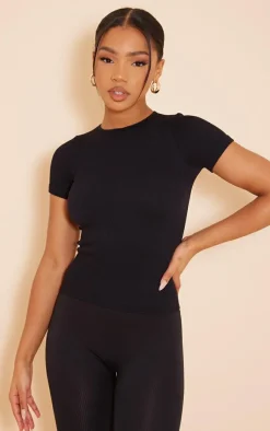 Black Snatched Rib Longline T Shirt