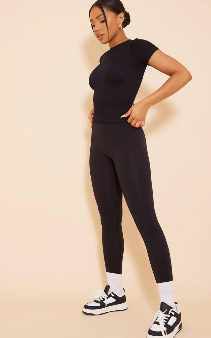 Black Snatched Rib Longline T Shirt