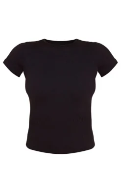 Black Snatched Rib Longline T Shirt