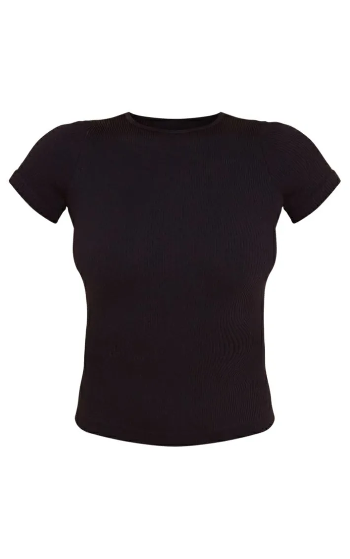 Black Snatched Rib Longline T Shirt