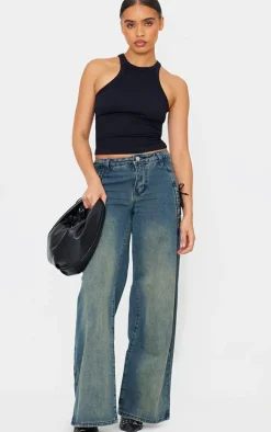 Black Snatched Rib Racer Top