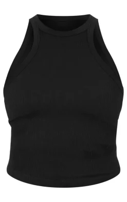 Black Snatched Rib Racer Top