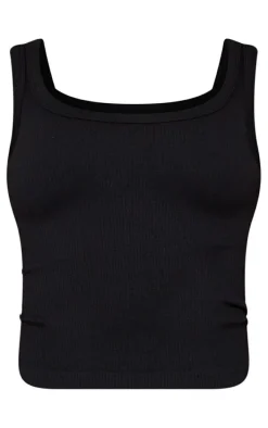 Black Snatched Rib Scoop Vest