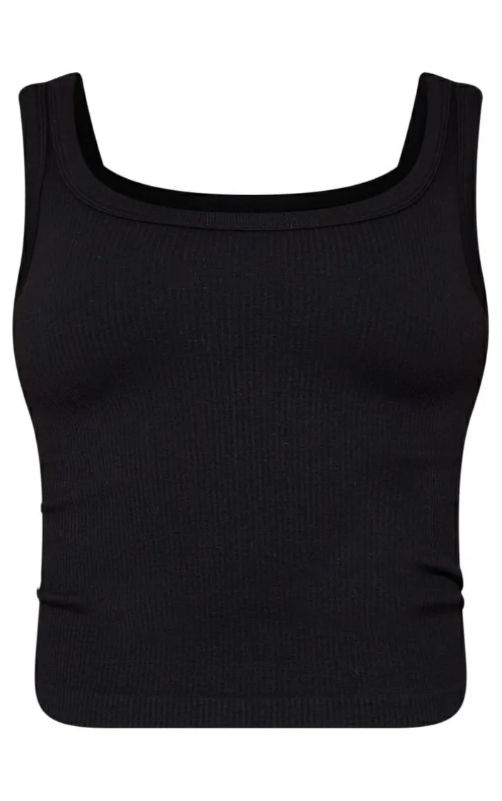 Black Snatched Rib Scoop Vest