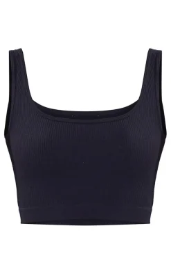 Black Snatched Rib Sleeveless Crop Top