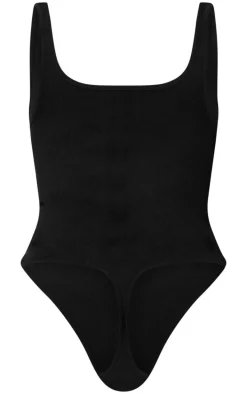Black Snatched Rib Square Neck Sleeveless Bodysuit