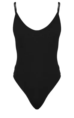 Black Snatched Rib Strappy Bodysuit