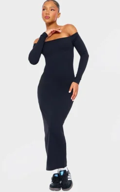 Black Snatched Sculpt Bardot Midaxi Dress