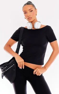 Black Snatched Sculpt Cap Sleeve Tee