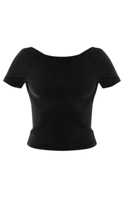Black Snatched Sculpt Cap Sleeve Tee