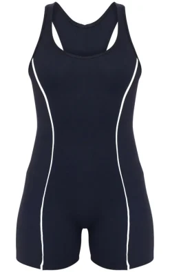 Black Snatched Sculpt Contrast Binding Scoop Neck Unitard