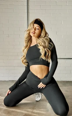 Black Snatched Sculpt Long Sleeve Crop Top