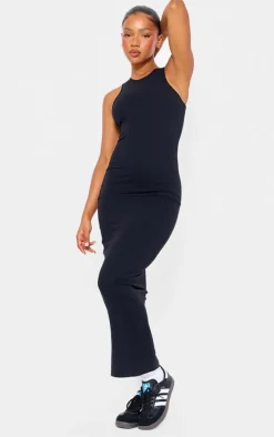Black Snatched Sculpt Racer Neck Midaxi Dress