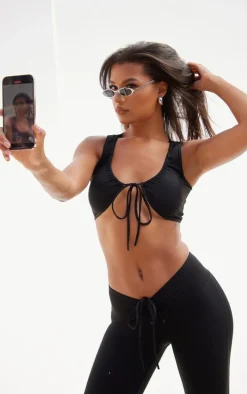 Black Snatched Sculpt Ruched Cropped Top