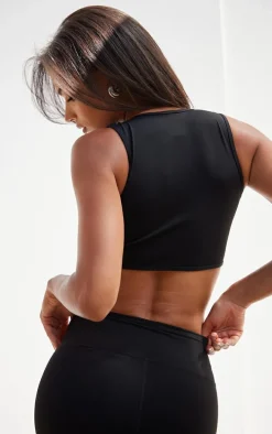 Black Snatched Sculpt Ruched Cropped Top