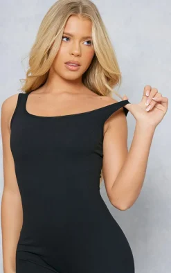 Black Snatched Sculpt Square Neck Sleeveless Jumpsuit
