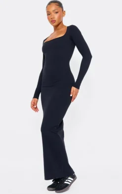 Black Snatched Sculpt Square Neck Midaxi Dress