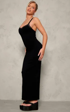 Black Snatched Sculpt Strappy Lace Midaxi Dress