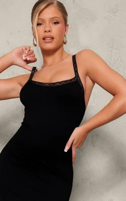 Black Snatched Sculpt Strappy Lace Midaxi Dress