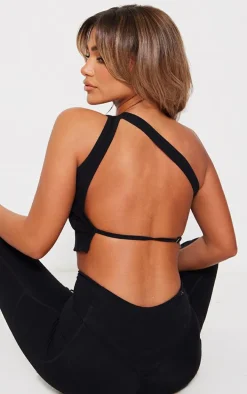 Black Snatched Sculpt Strappy One Shoulder Crop Top