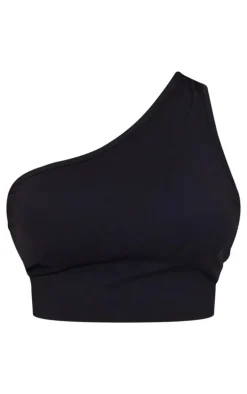Black Snatched Sculpt Strappy One Shoulder Crop Top