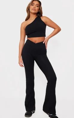 Black Snatched Sculpt Wrap Waistband Ruched Bum Flares