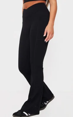 Black Snatched Sculpt Wrap Waistband Ruched Bum Flares