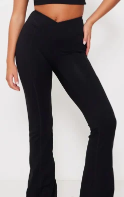 Black Snatched Sculpt Wrap Waistband Ruched Bum Flares