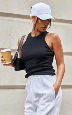 Black Soft Basic Ribbed Racer Vest