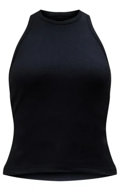 Black Soft Basic Ribbed Racer Vest