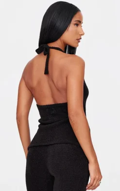 Black Soft Bobble Knit Gold Trim Vest Top