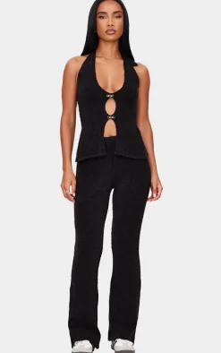 Black Soft Bobble Knit Gold Trim Vest Top