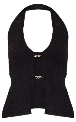 Black Soft Bobble Knit Gold Trim Vest Top