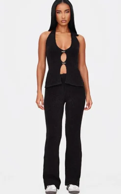 Black Soft Bobble Knit Wide Leg Pants